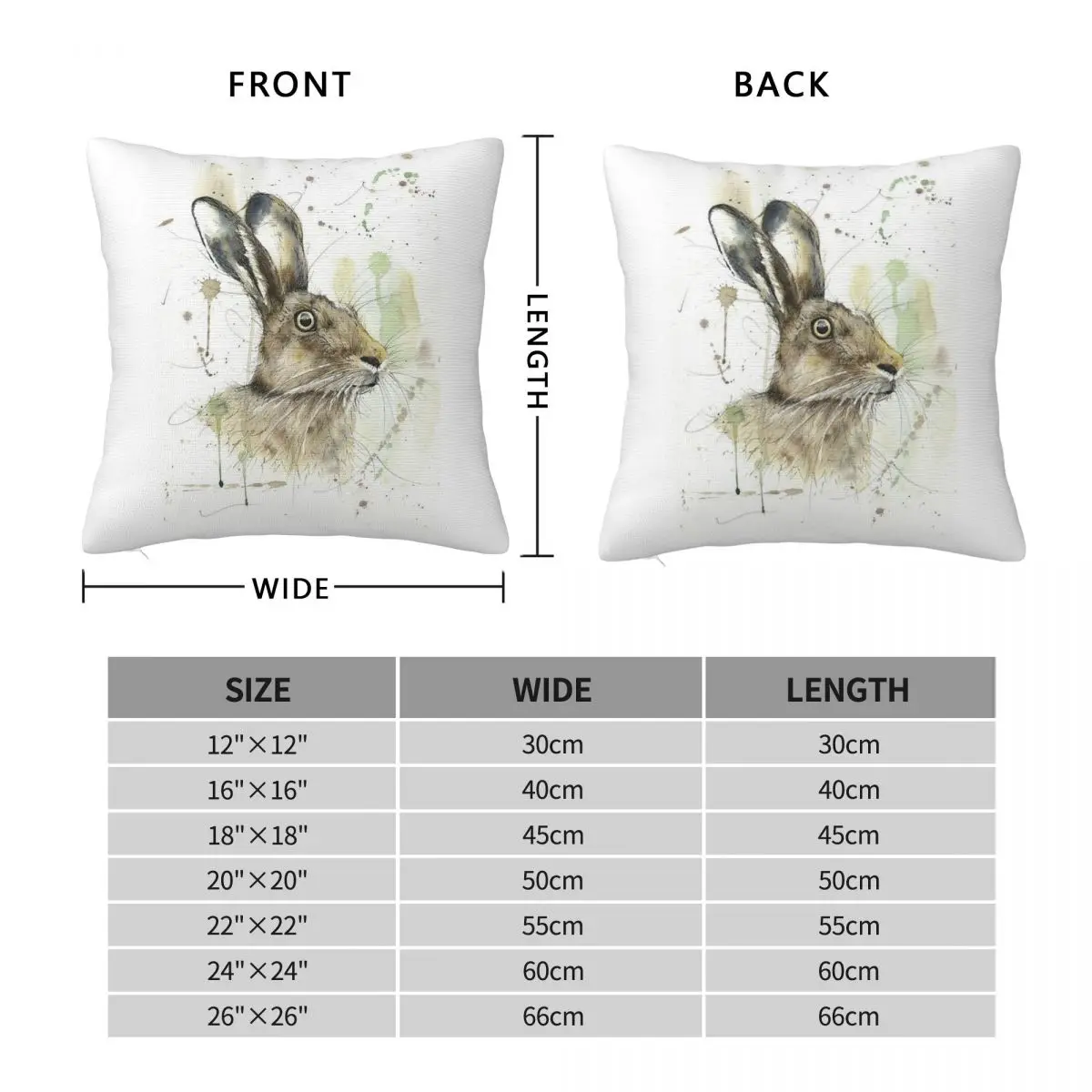 Up Watercolour Hare Pillowcase Polyester Linen Velvet Printed Zip Decor Throw Pillow Case Home Cushion Cover Wholesale 45x45