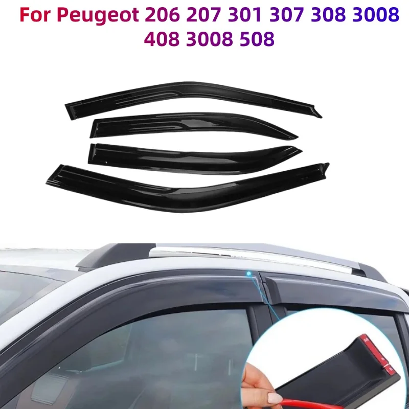 

Дефлекторы окон (ветровики) для Peugeot 206, 207, 301, 307, 308, 3008, 408, 508, защита от дождя, молдинг
