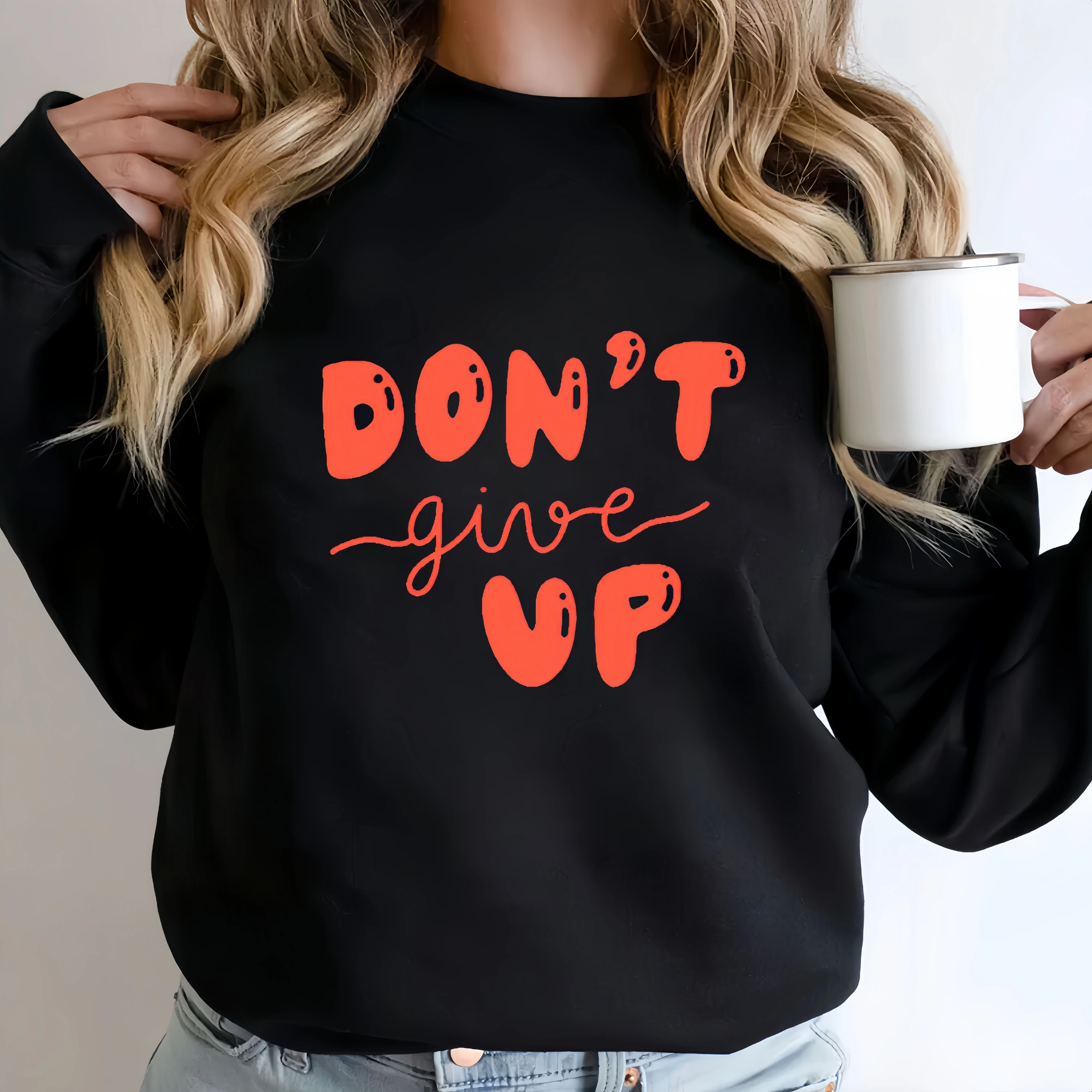 Don't Give Up Slogan Print Sweatshirt Women Stylish Minimalism Long Sleeve Crewneck Pullover Spring