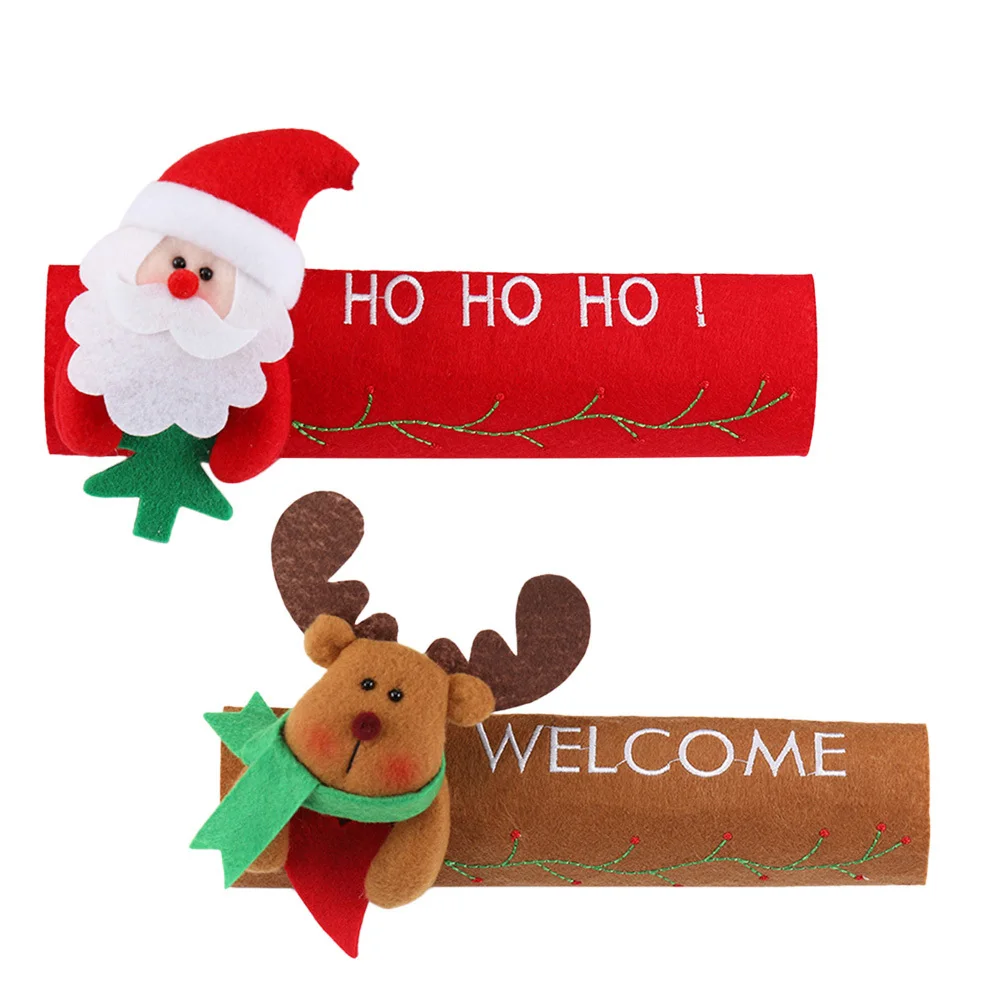 

2Pcs Refrigerator Handle Covers Christmas Embroidered Santa Claus Elk Premium Fabric Protective Sleeve Anti-Static Washable Door
