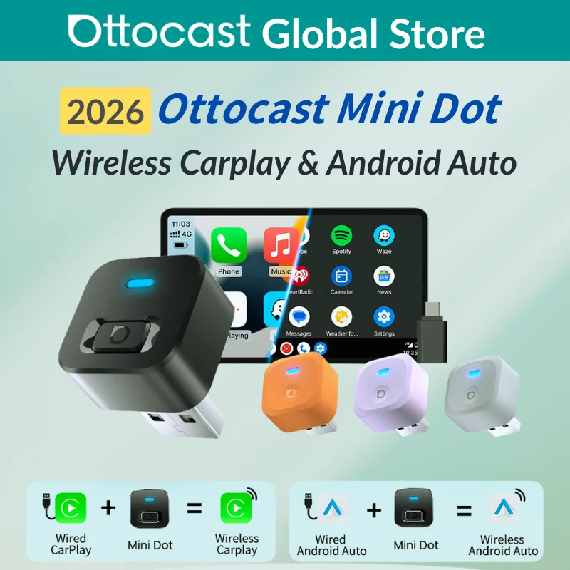 Ottocast Express Mini Dot Wireless Carplay Adapter Android Auto Dongle Wired to Wireless WiFi 6 Plug & Play for Audi Kia
