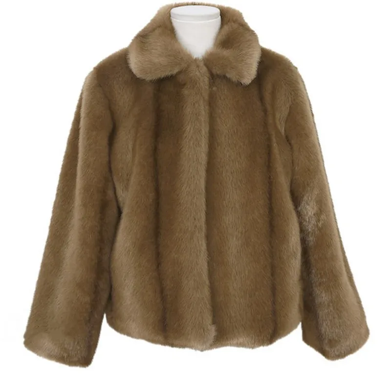 Imitation Fur New Waterproof Mink Brown Short Artificial Fur Top Korean Fashion Young Girls High Quality Fluffy Shaggy Jackets