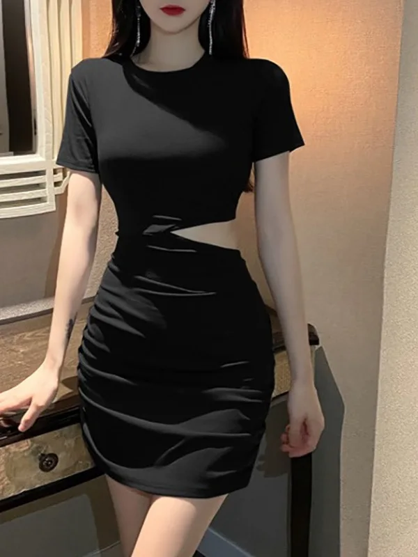 Sweet T Shirt Mini Dress Fashion Dew Waist Women Summer French Sexy Slim Dress Elegant Dress 2024 New Tops Hottie M7RU