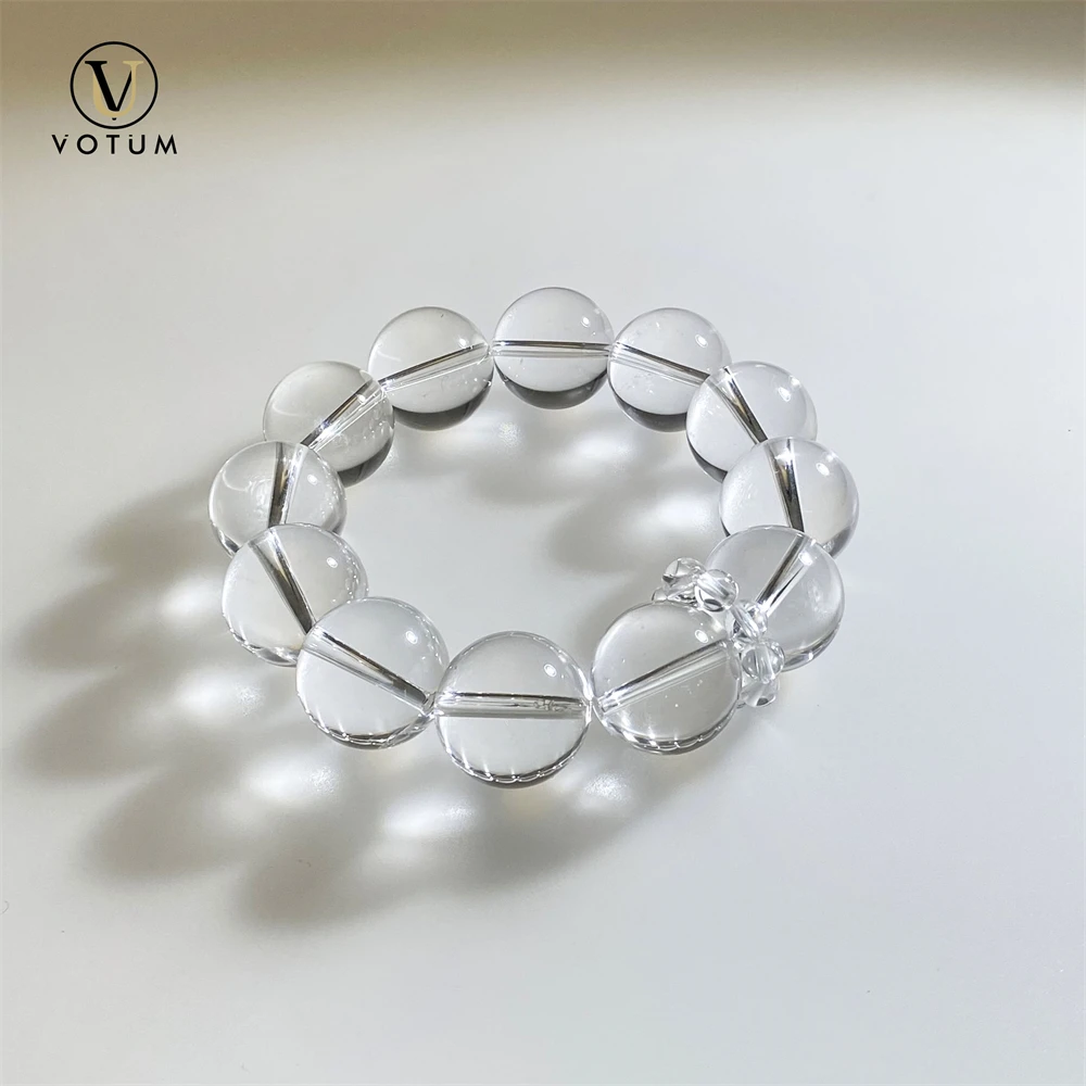 

Votum Natural White Crystal Clear Quartz Beaded Bracelet for Women Men High Transparency Healing Stone Reiki Energy Jewelry
