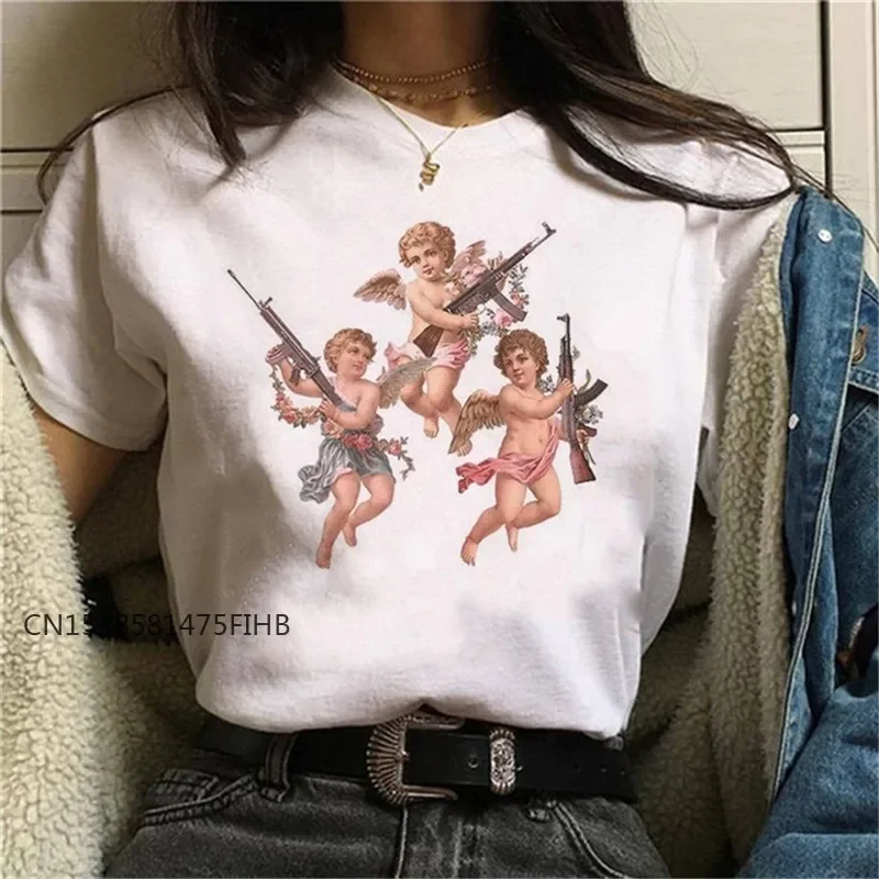 Angel Kawaii Harajuku T Shirt Women Ullzang Shirts Korean Style T-Shirts 90s Aesthetic Grunge Basic Tshirt Funny Premium Tops