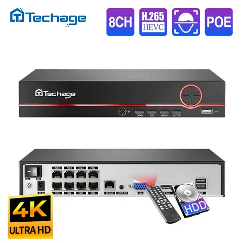 8-Channel 4K POE NVR with Audio for Surveillance Techage