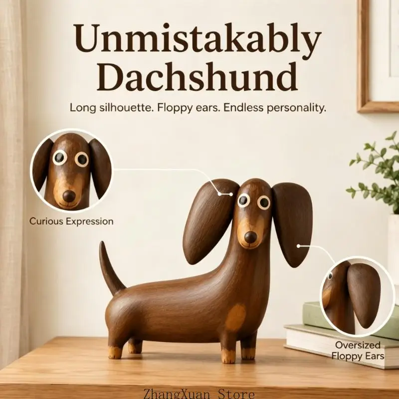 Long-Eared Dog Display Figurine with Hand-Painted Coloring and Molded Body Lines for Direct Placement on a Living Room Shelf