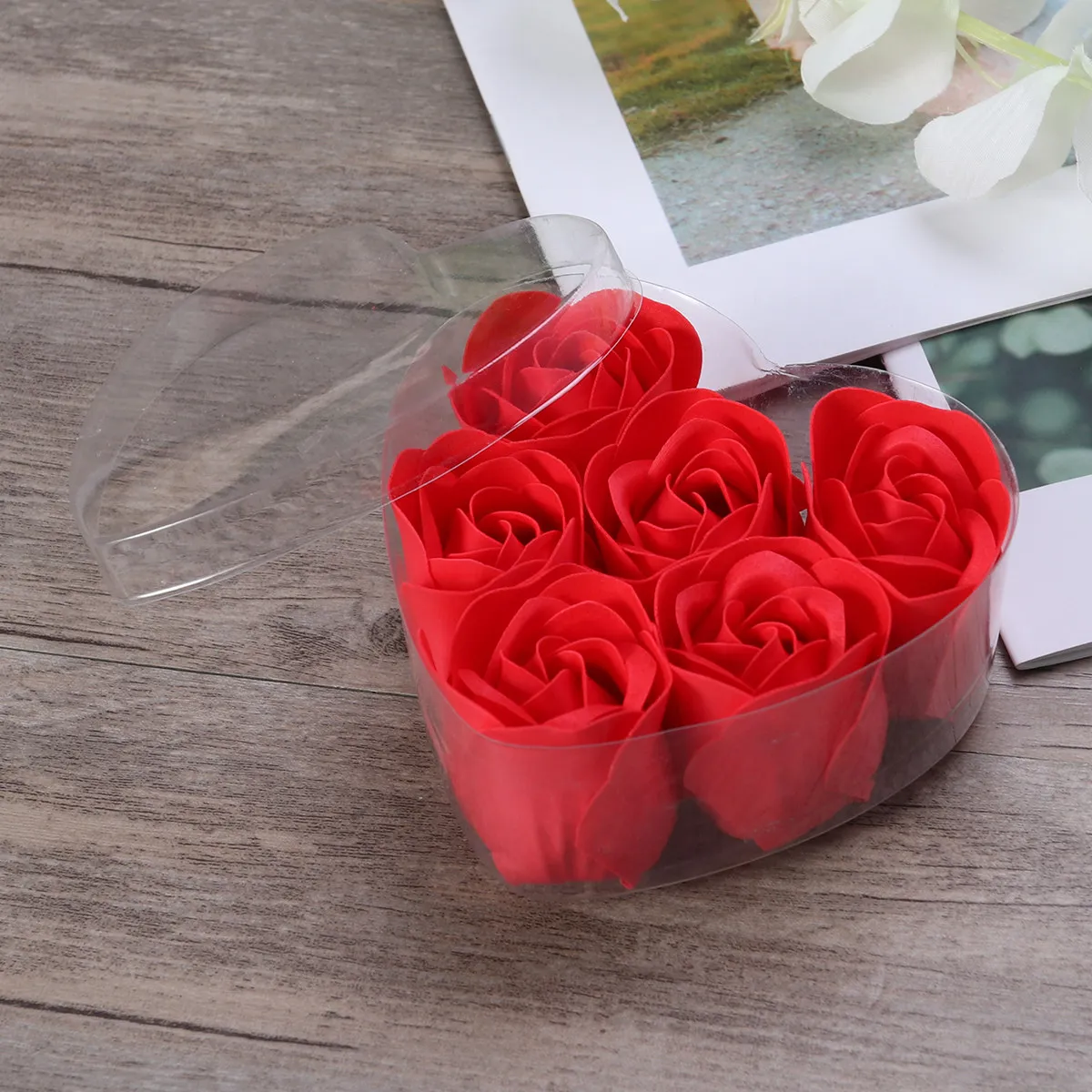 

6Pcs Red Heart Shaped Soap Flowers Elegant Fragrant Bathing Gift Set for Valentine's Day Birthday Wedding Shower Favor