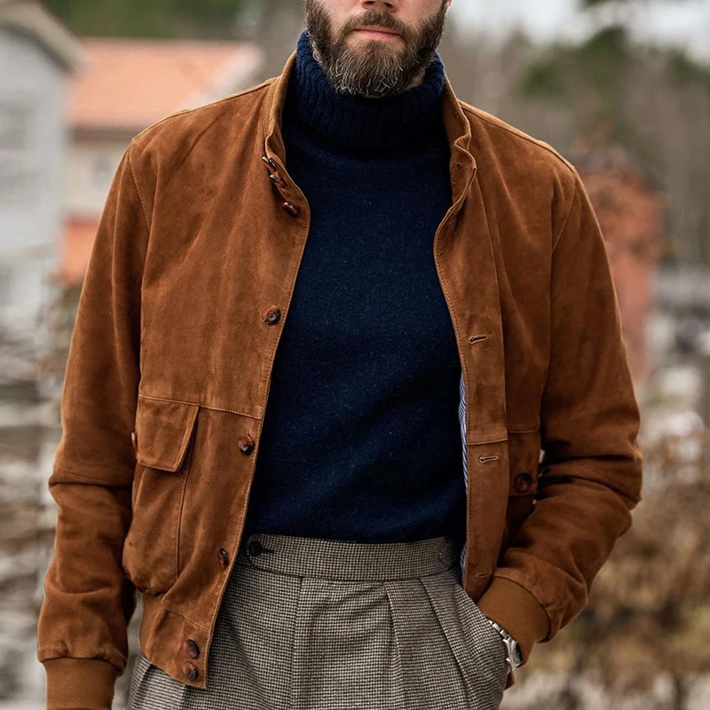 

Повседневная однотонная куртка с лацканами, мужское пальто, уличная одежда, винтажные тонкие куртки на пуговицах с длинными рукавами, стильный мужской весенне-осенний кардиган