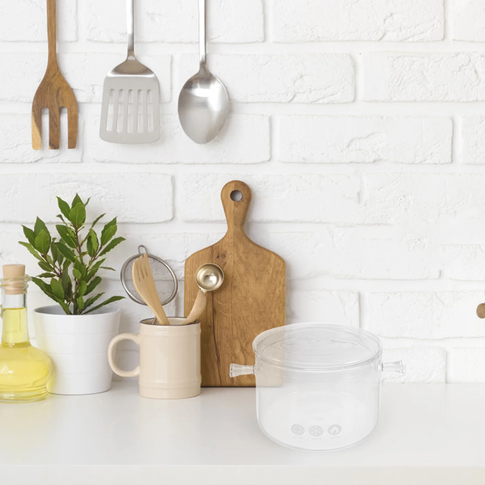 

Heat Resistant Glass Small Hot Pot Transparent Double Handle Soup Cooking Pot with Lid for Steaming Simmering Boiling