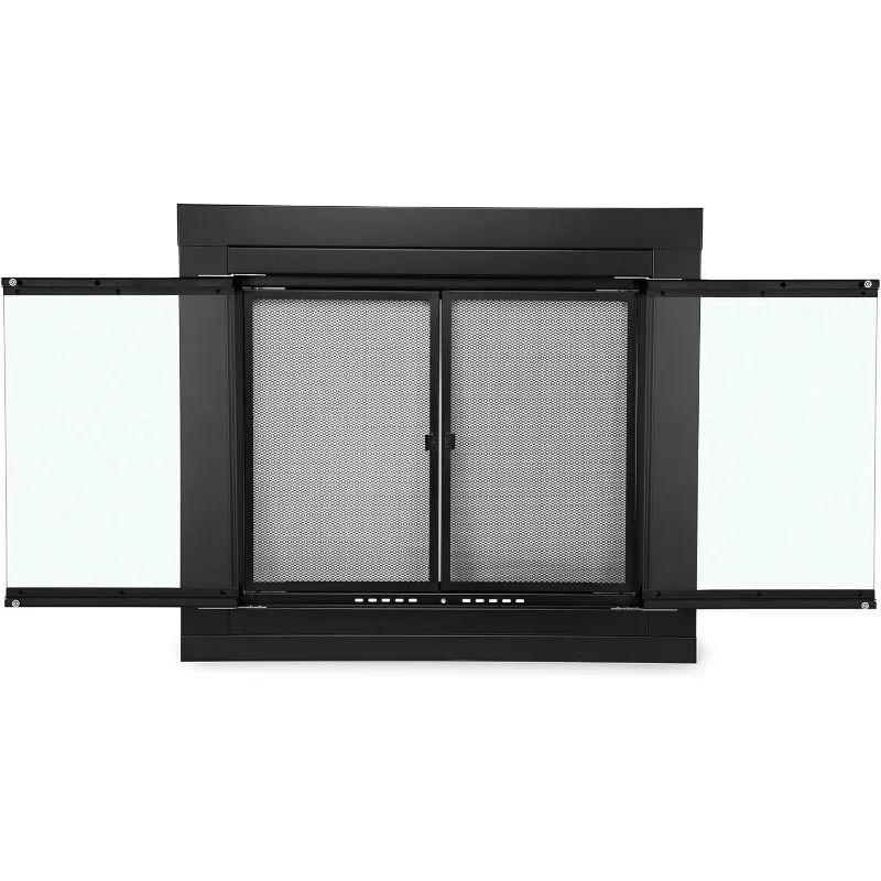 Fireplace Glass Cabinet-Style Door, Black Finish, Medium, Decorative Fireplace Screen Door for Fireplace Accessories