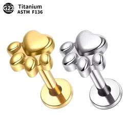 1pcs G23 Titanium Puppy Paw Print Labret Piercing Internally Threaded Tragus Stud Earring Piercings Body Jewelry
