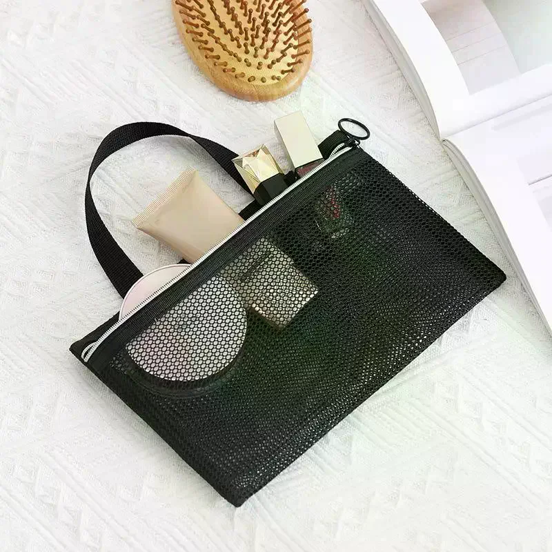 Mesh Multi-pocket Mini Makeup Bag Swimming Bag Portable Travel Storage Bag Portable Bath Bag One Pack Pink