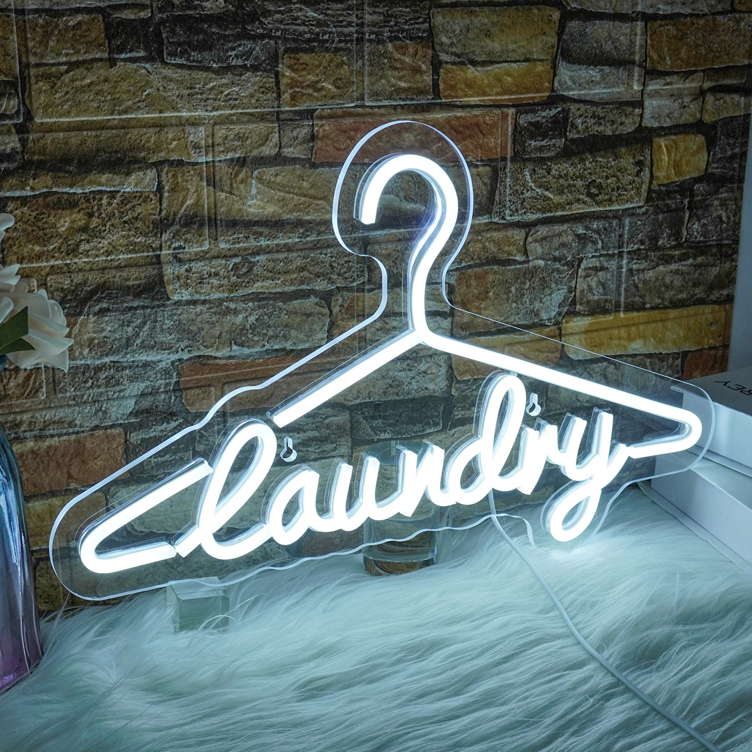 Laundry Neon Sign For Wall Decor Coat Hanger Shaped Neon LED Lights USB Powered Lamp With Switch Washing Room Decoration Light