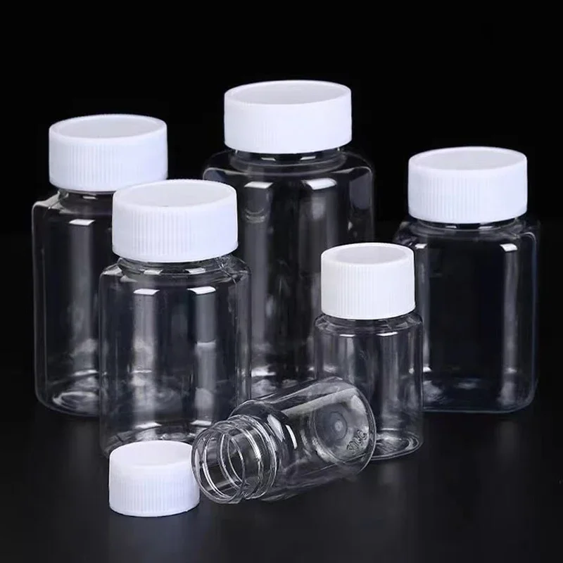 15/20/30/50/80/100/200ML PET Clear Empty Seal Bottles Solid Powder Medicine Pill Vial Container Plastic Storage Packing Bottle