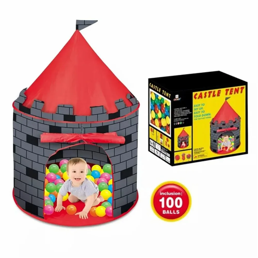 Tienda de juegos para niños Knight Castle con 100 bolas de pozo, tienda de juegos emergente con bolsillo de almacenamiento