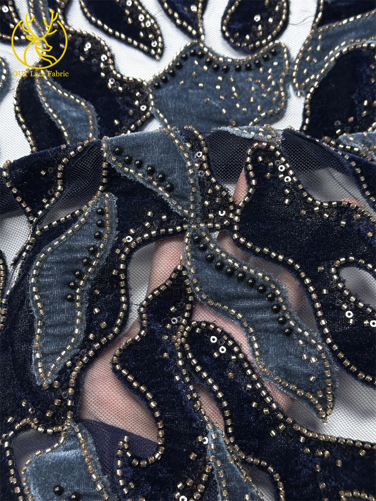 Roter Samtstoff mit Perlen und Pailletten, Spitzenstoff 2026, eleganter bestickter Tüllstoff für Bräutigam, französisches Hochzeitskleid, Abendkleid, zum Nähen, 5 Yards – Detail 7
