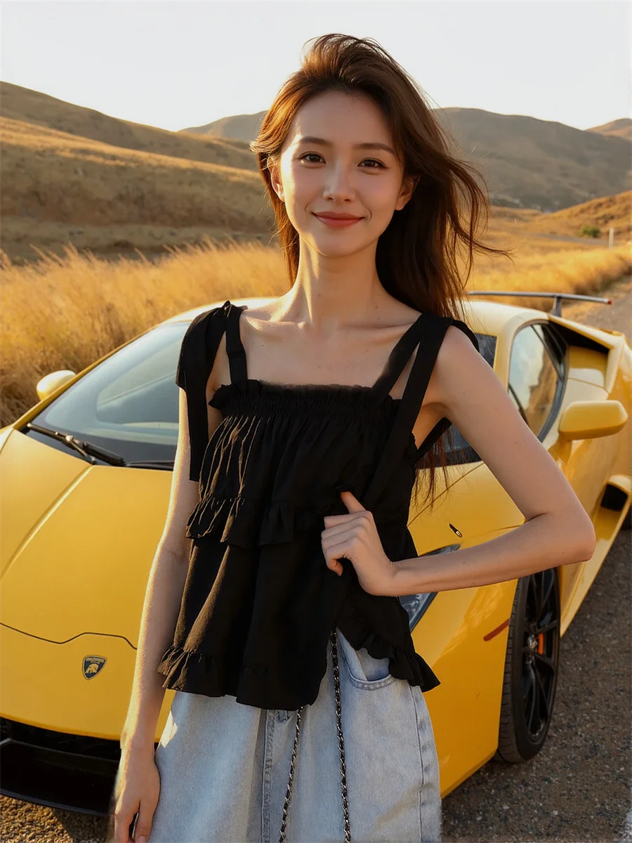 الدبابات كاميس المرأة مطوي ثنى مزدوج كشكش تنحنح Bowknot التعادل أسود أبيض المرقعة شيك سليم صالح كلوبوير المحاصيل