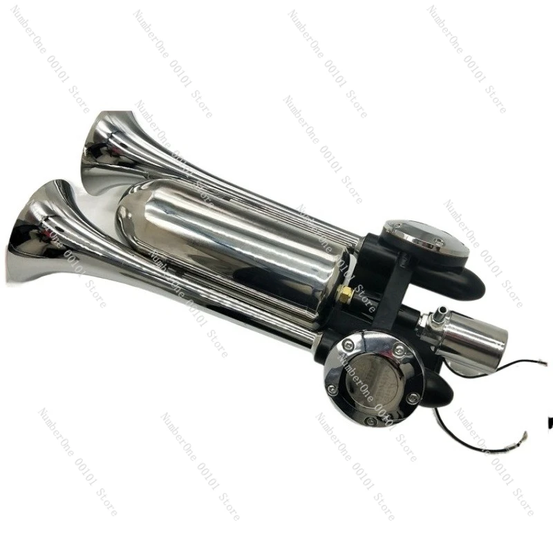 Double-tube whistle, rocket launcher, horn with air pump, truck electromagnetic air horn, double-tone electronically controlled