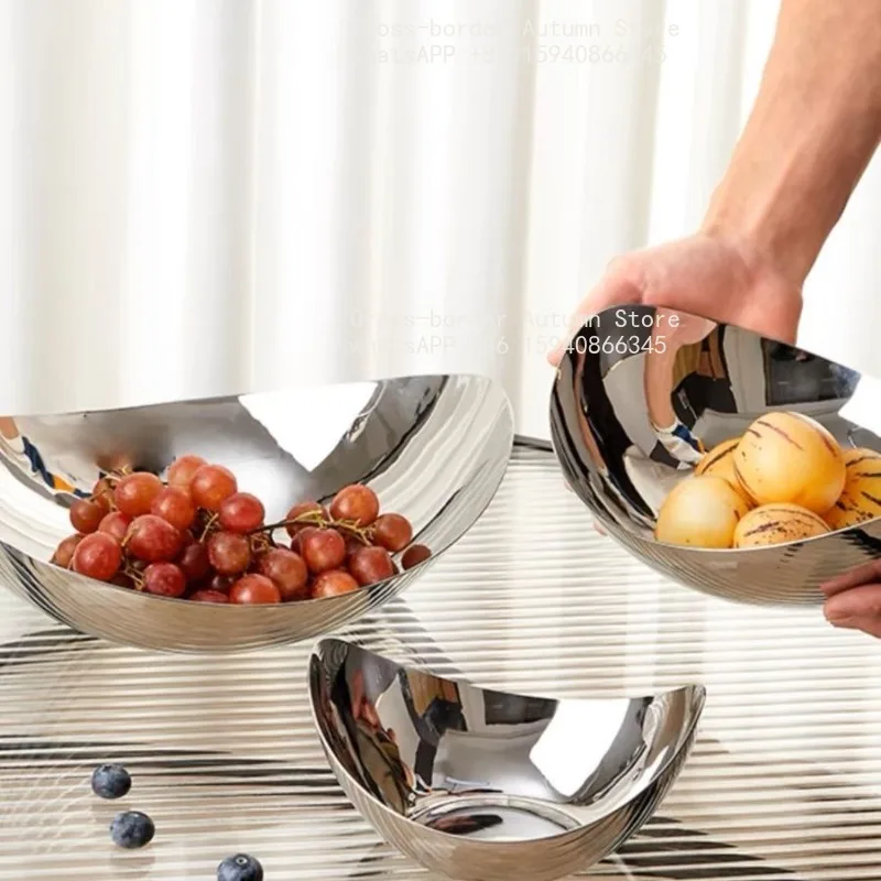 Italian fruit plate light luxury style high-grade stainless steel fruit plate home living room fruit basin coffee table