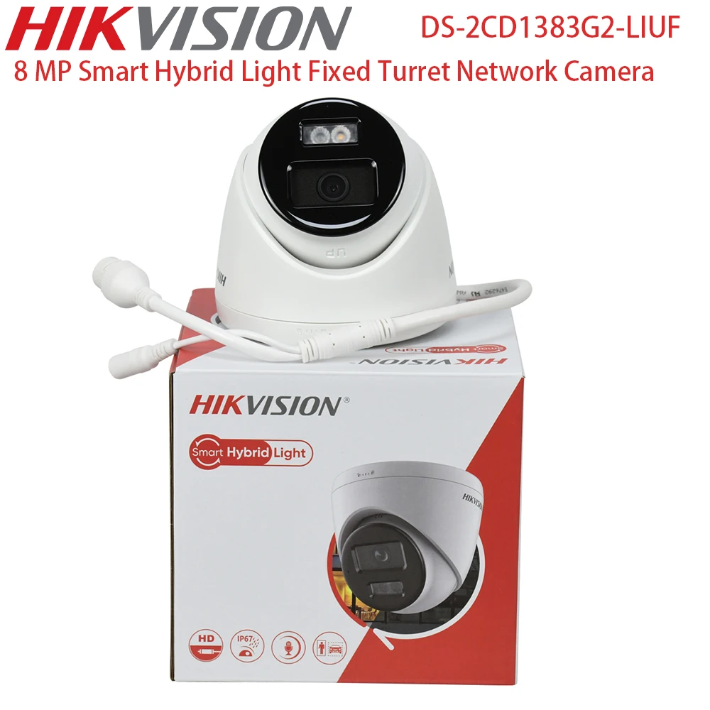 Hikvision 8MP 4K Smart Hybrid Light Fixed Turret Network Camera Built-in MIC and SD Card Slot Human and Vehicle Detection