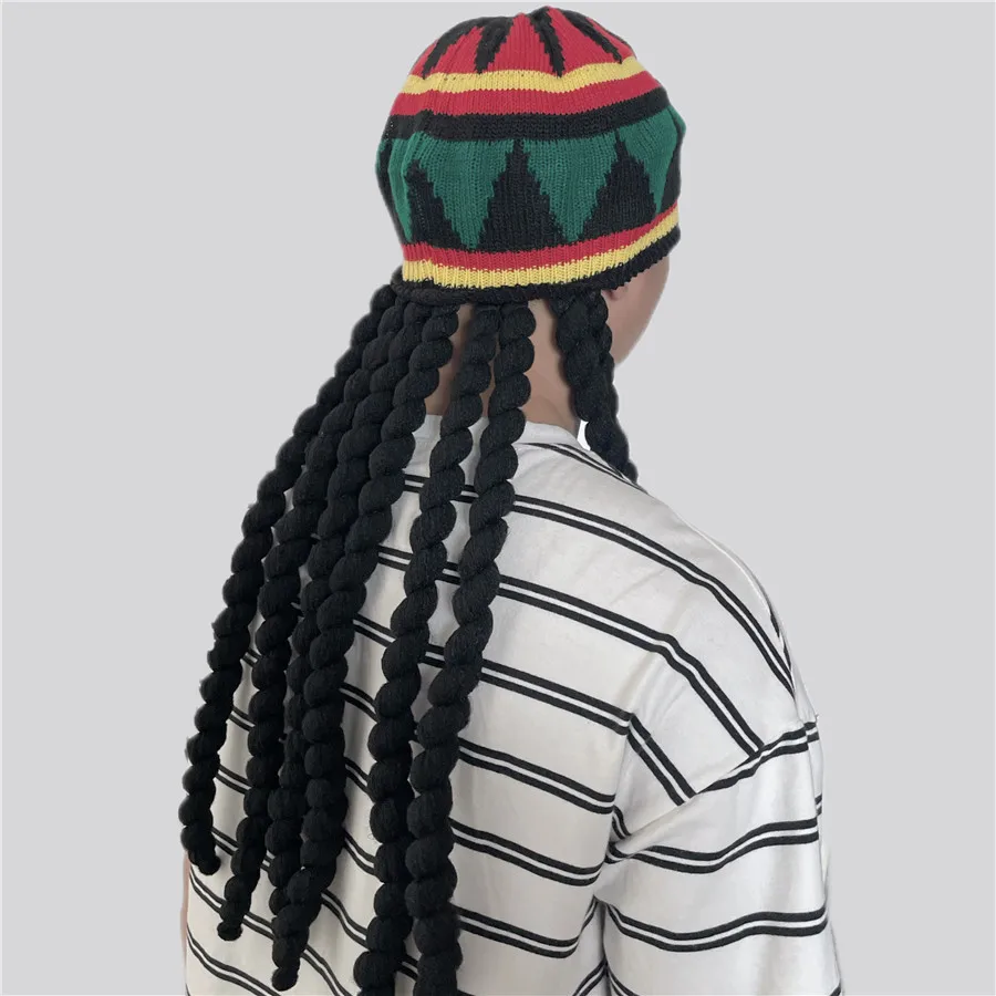 Hip Hop Reggae Dreadlocks Knitted Rasta Hats wig Knit Men Jamaica Bob Marley Rasta Beanie Winter Dreadlocks Reggae Caribbean Hat