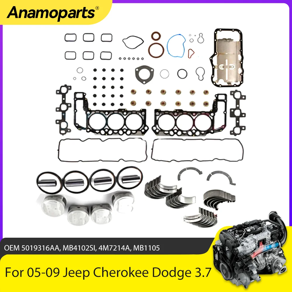 Engine Parts Full Gasket Set Pistons Bearings Fit 3.7 L V6 GAS For 05-09 Jeep Grand Cherokee Dodge Dakota Ram 1500 Nitro 3.7L