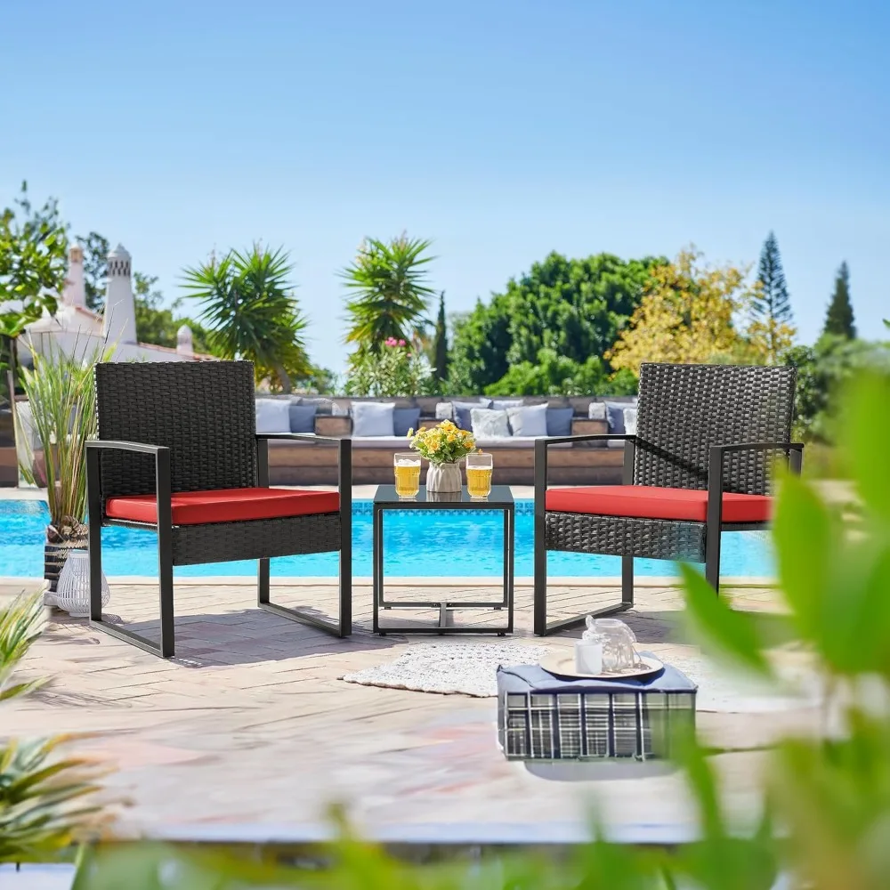 

3 Pieces Patio Set Outdoor Wicker Furniture Sets Modern Rattan Chair Conversation Sets with Coffee Table for Yard and Bistro