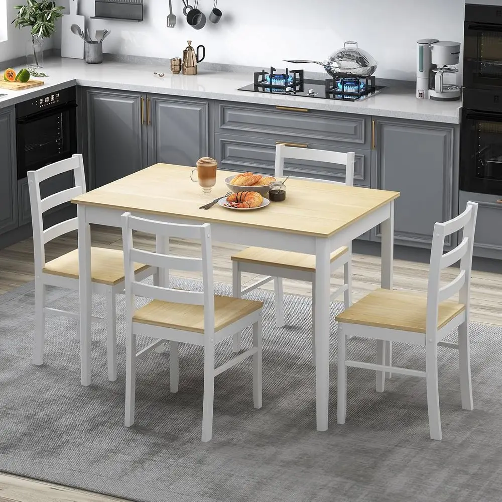 

Space-Saving 45 Rubberwood Dining Set with Beige Chairs for Small Spaces and Breakfast Nooks