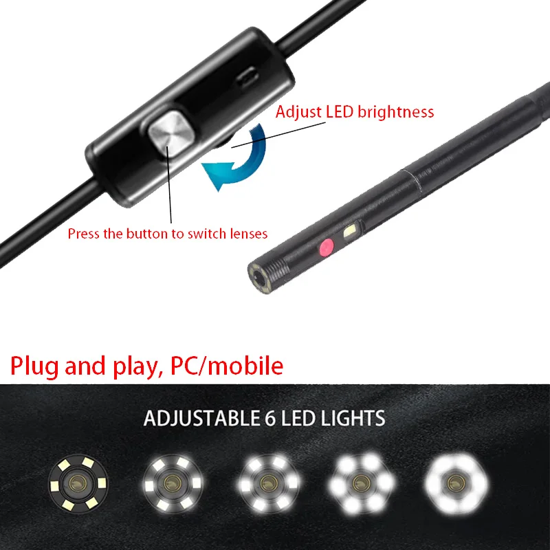 1MP 4MM FOV80 °   Endoscopio a doppia lente per ispezione condutture industriali Cavo rigido USB da 1 m (EZ DUAL CAM 4,0 mm)