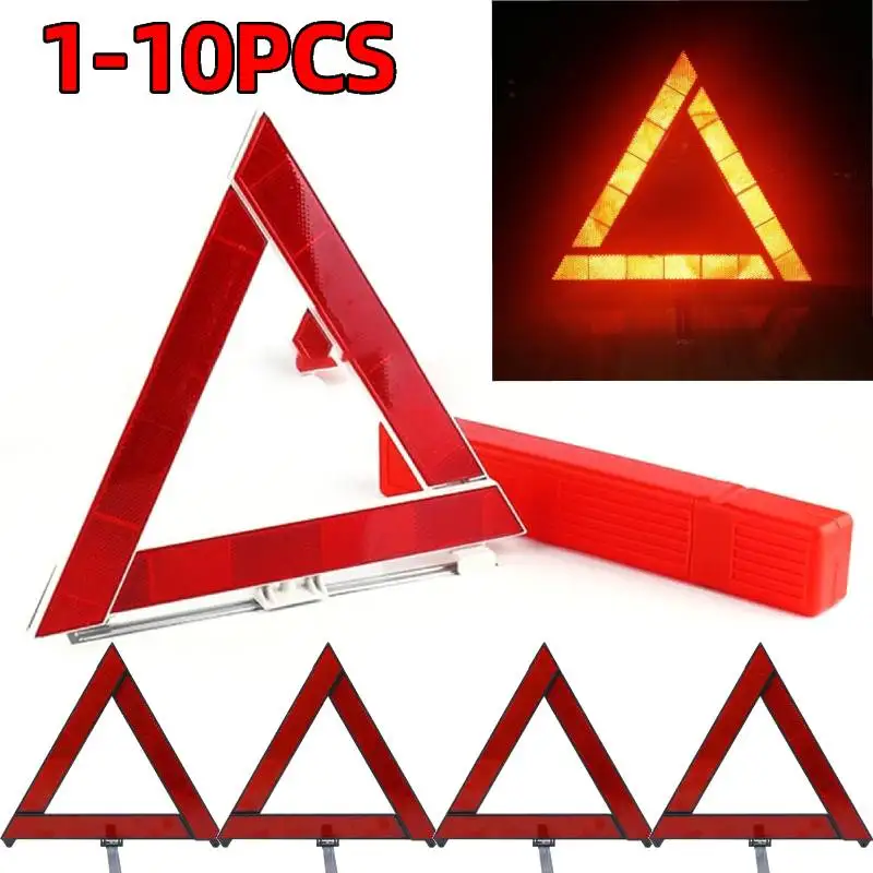 

2-10Pcs Car Emergency Breakdown Red Reflective Warning Tripod Foldable Car Road Safety Warning Triangle Standing Reflector Sign
