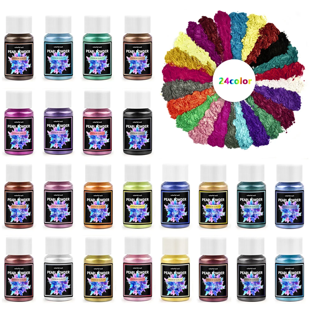 24pcs Pearlescent Mica Powder Epoxy Resin Dye Colorant Pigment Pearl Powder DIY Glitter Candle Dye Making Epoxy Resin Filler