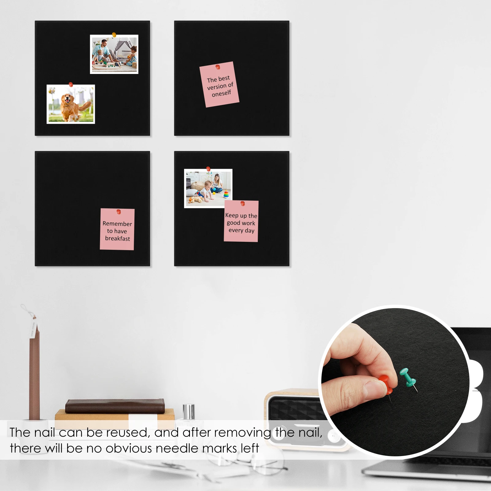 بلاط حائط من اللباد المضاد للانزلاق مع لوحة دبوس ، ملصق لاصق ، لوحة إعلانات المكتب ، لوحة صور منزلية ، بلاط عرض 30 × 30 ، 12 #4