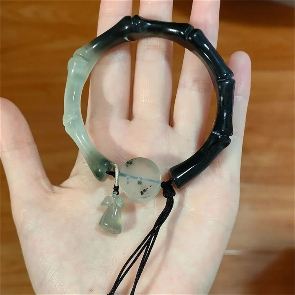 جديد العتيقة نمط تقليد اليشم لوتس الإسورة النمط الصيني شرابة الراقية الخيزران الاكريليك سوار مجموعة مجوهرات هدية #3