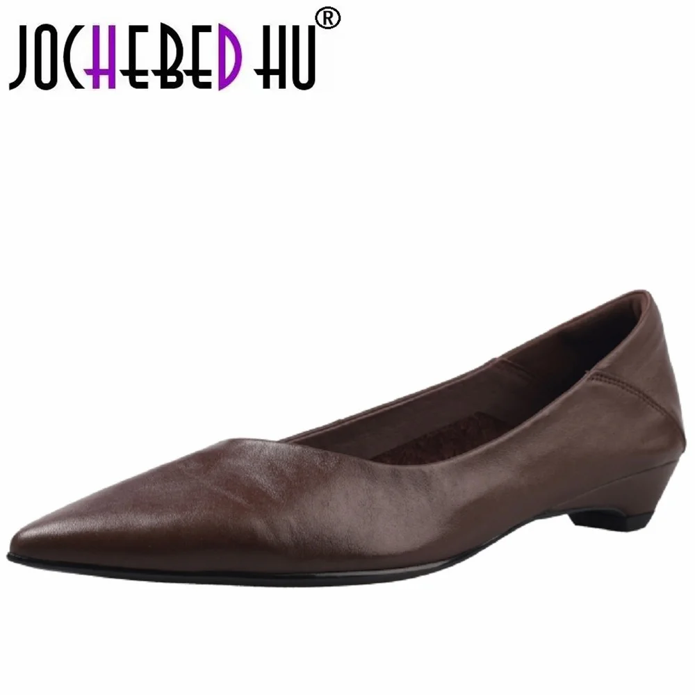 

【JOCHEBED HU】Elegant Handmade Genuine Leather Pointed Toe Mid Hells Bottom Women's Commute Comfortable Professional Shoe 34-40