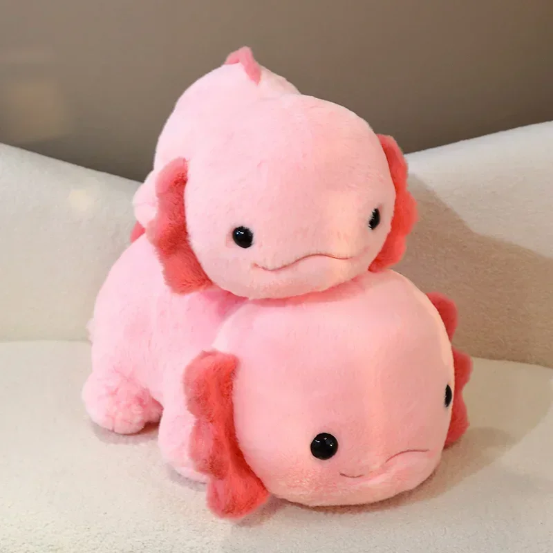 Lindo juguete de peluche Newt rosa, Animal relleno, salamandra Axolotl, pez de peluche largo peludo, almohada tranquilizadora, cojín, regalo para niños