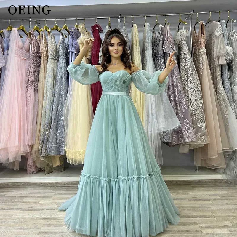 

OEING Fairy Sage Green Draped Tulle Long Prom Dresses Women Wedding Photoshoot Princess Evening Gowns Garden Bride Party Dress