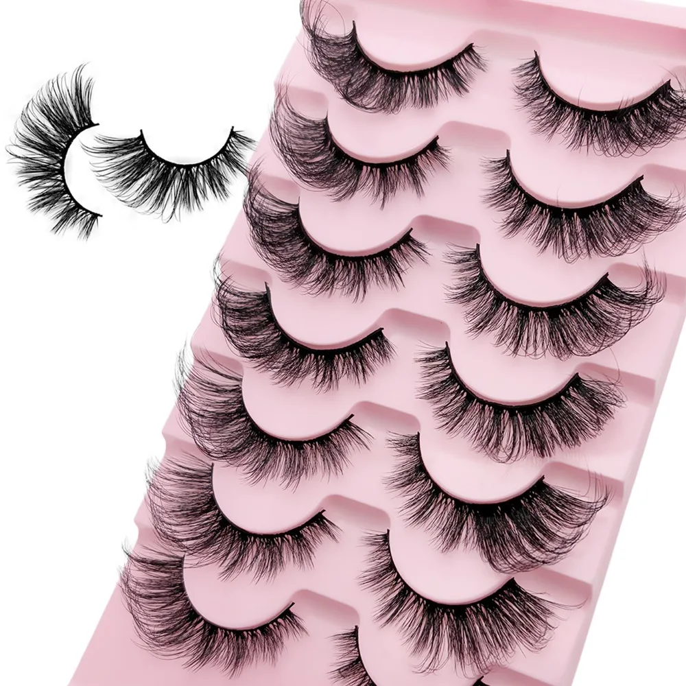 7Pairs Cat Eye False Eyelashes Natural Wispy Fox Eye Lashes Fluffy Volume Elongated Outer Corner Fake Eyelashes for Daily Makeup