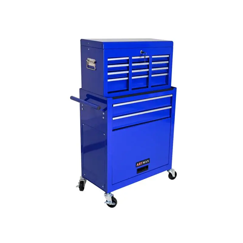 Ящик для инструментов большой емкости с колесиками и ящиками, шкаф для хранения инструментов с 8 ящиками - синий цвет