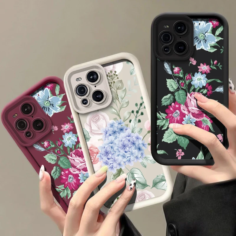 Custodia per telefono opaca in silicone per OPPO Trova X3 Lite X8 X5 Pro F19S F21 F9 F17 F19 Pro Plus Custodia morbida in TPU con motivo floreale di lusso