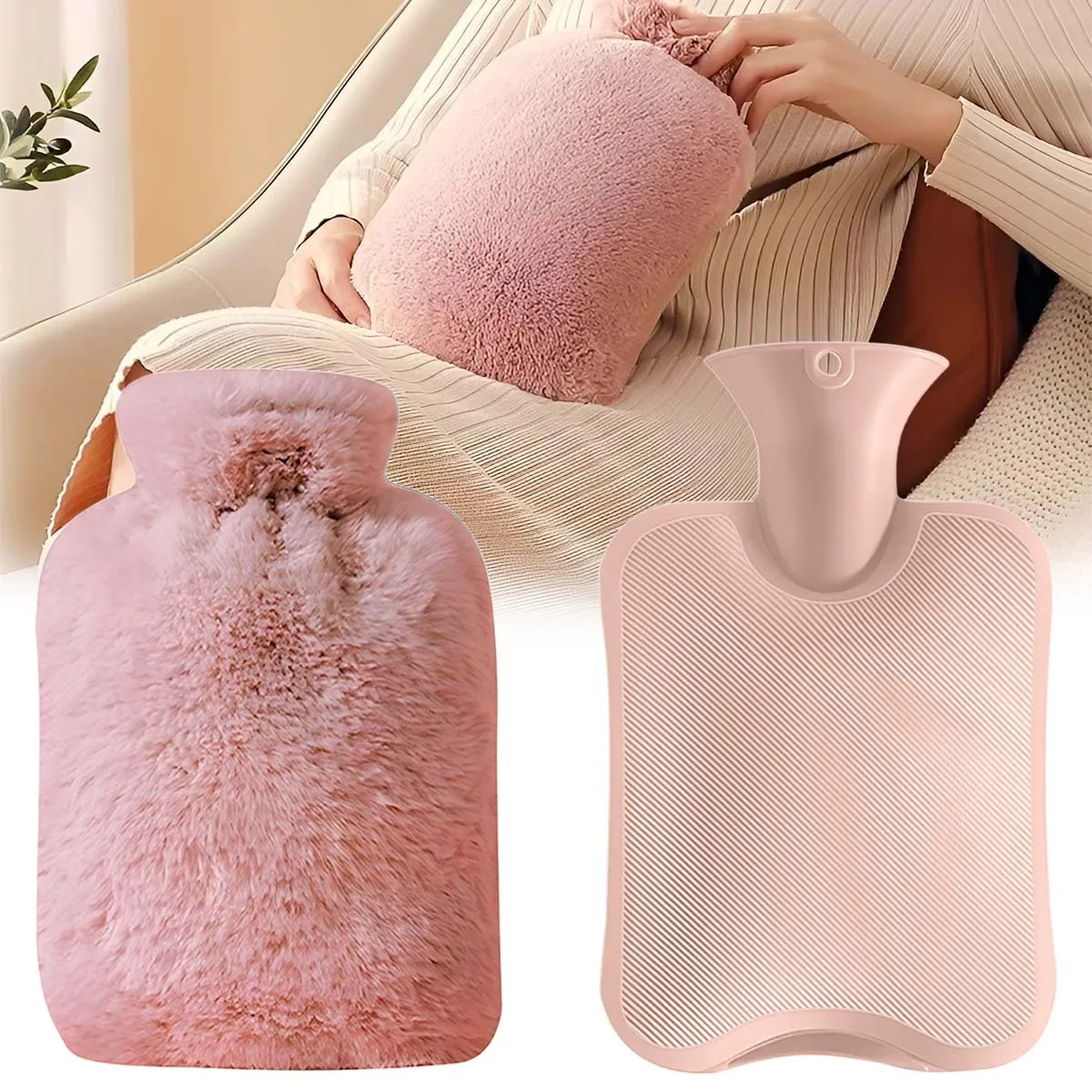 

2000ml Hot Water Bottle Water-Filled Hot Water Bag Warm Belly Hand and Foot Warmer Women Menstrual Cramp Pain Relief
