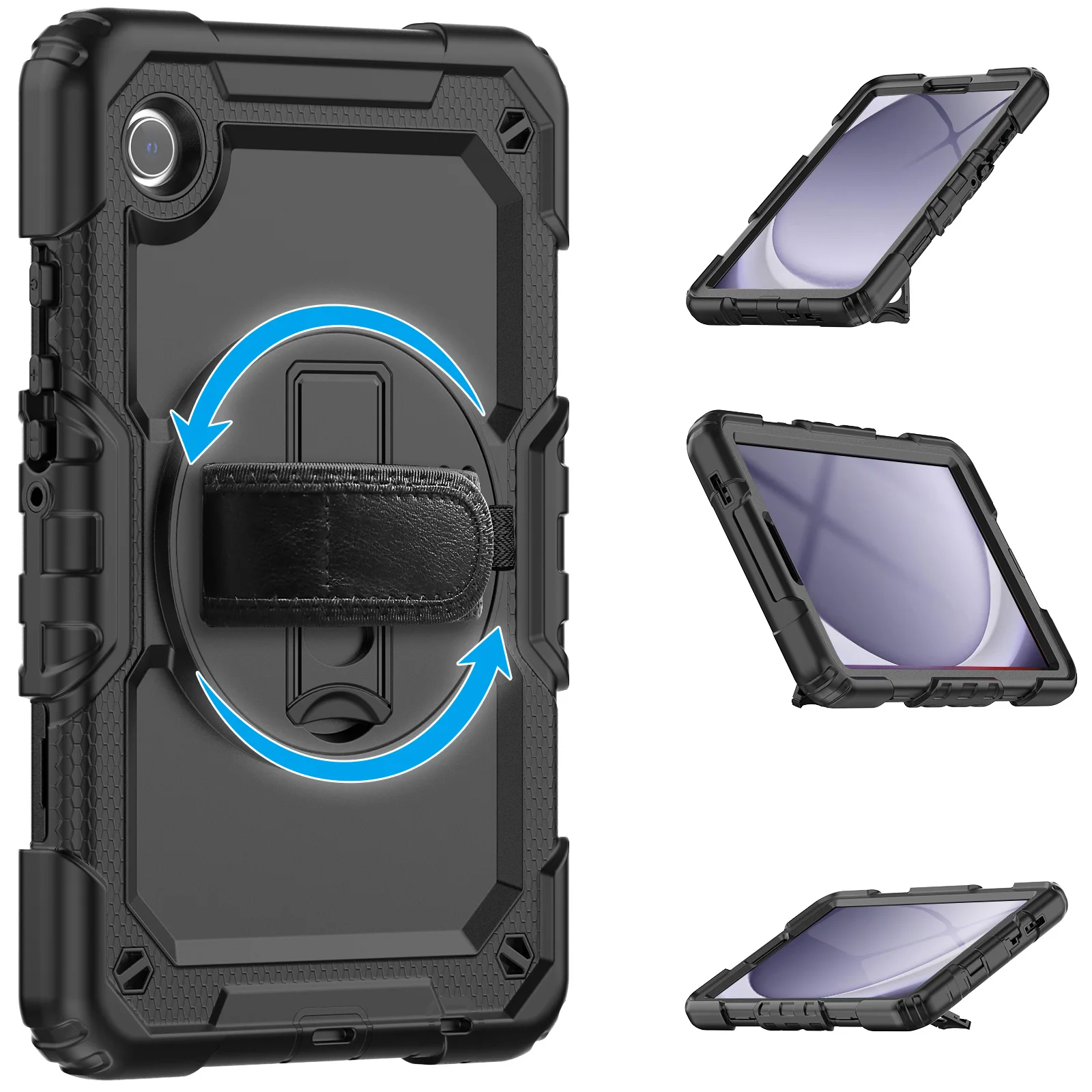 

With Screen Protector Hybrid Case For Samsung Galaxy Tab A9 2023 8.7 inch SM-X110 X115 X117 Heavy Duty 360 Rotating Stand Cover
