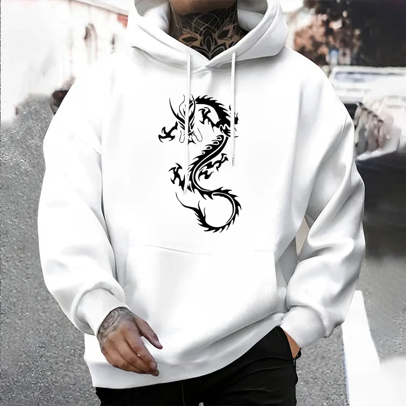 Urban Hoodie für Herren, 2025, neuer chinesischer Drachen-Druck, Streetwear-Mode, Kapuzen-Sweatshirt, männlich, trendig, Freizeitkleidung, Herbst-Winter-Stil