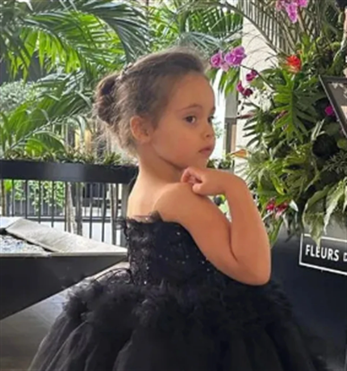 Flower Girl Dress Black Layered Tulle Ruffle Tube Top Sleeveless Wedding Flower Child's First Communion Birthday Party Dress