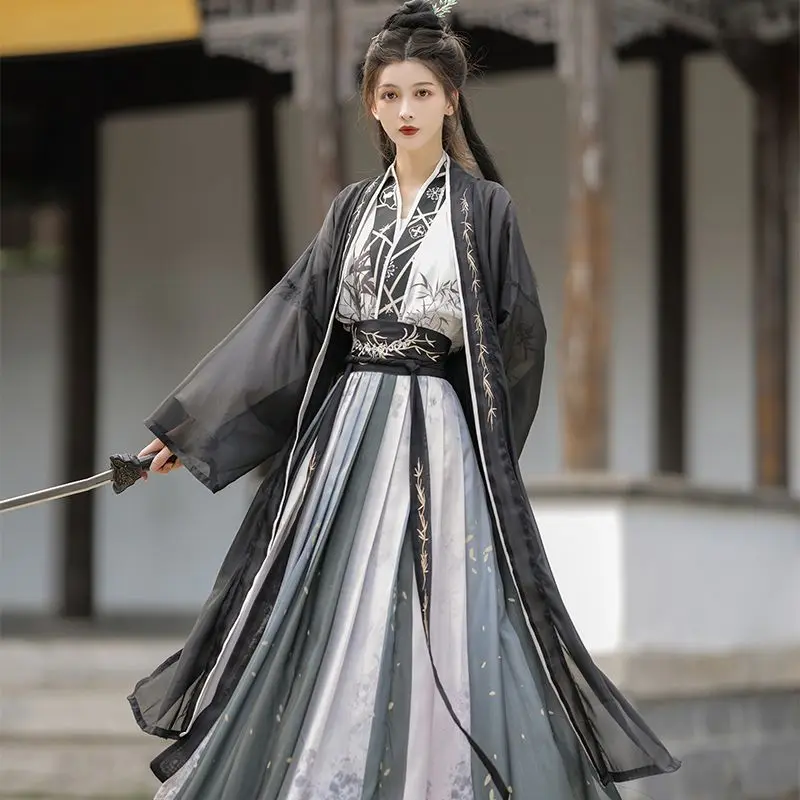 

New Original Song Style Hanfu Set for Women & Men, Waist-High Ink Painting Design, Cool & Versatile Daily Traditional Costume