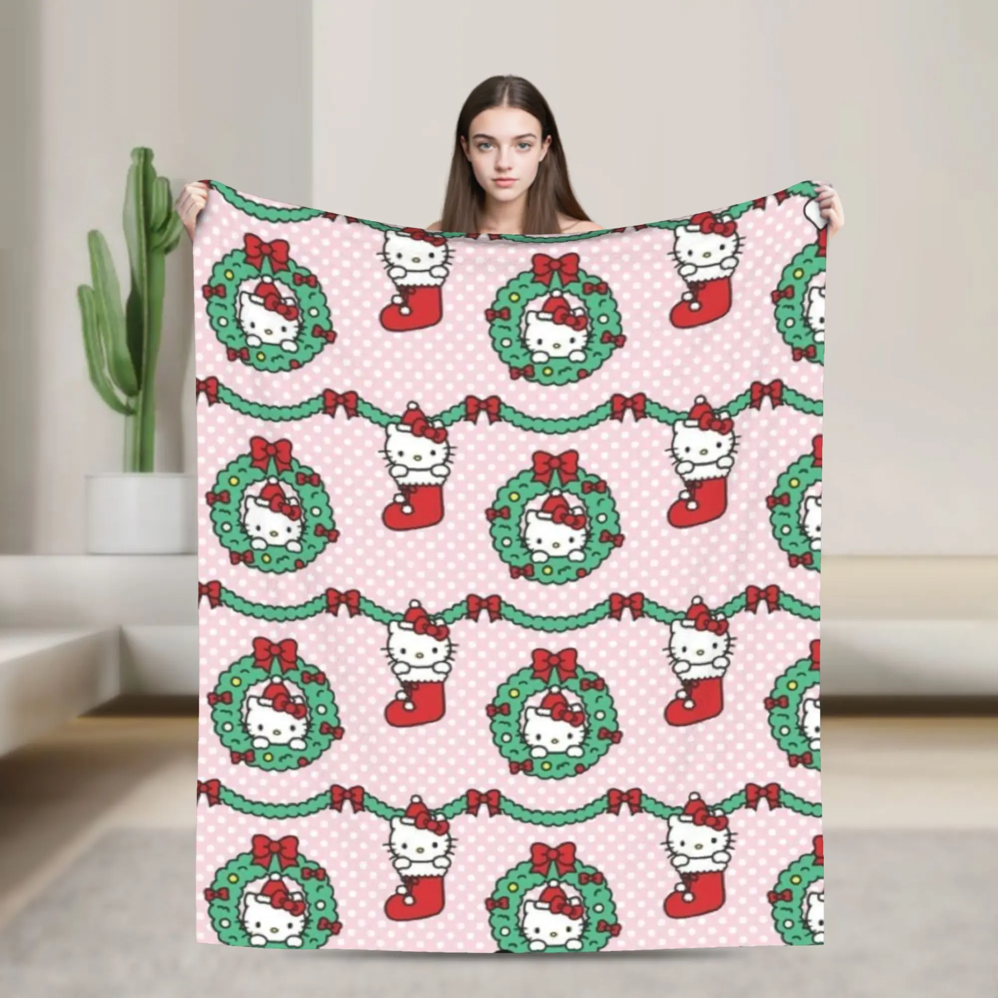 

Hello Kittys Christmas Blanket Multiple Sizes Warm Cozy Fluffy Throw Blankets for Couch Sofa and Bed