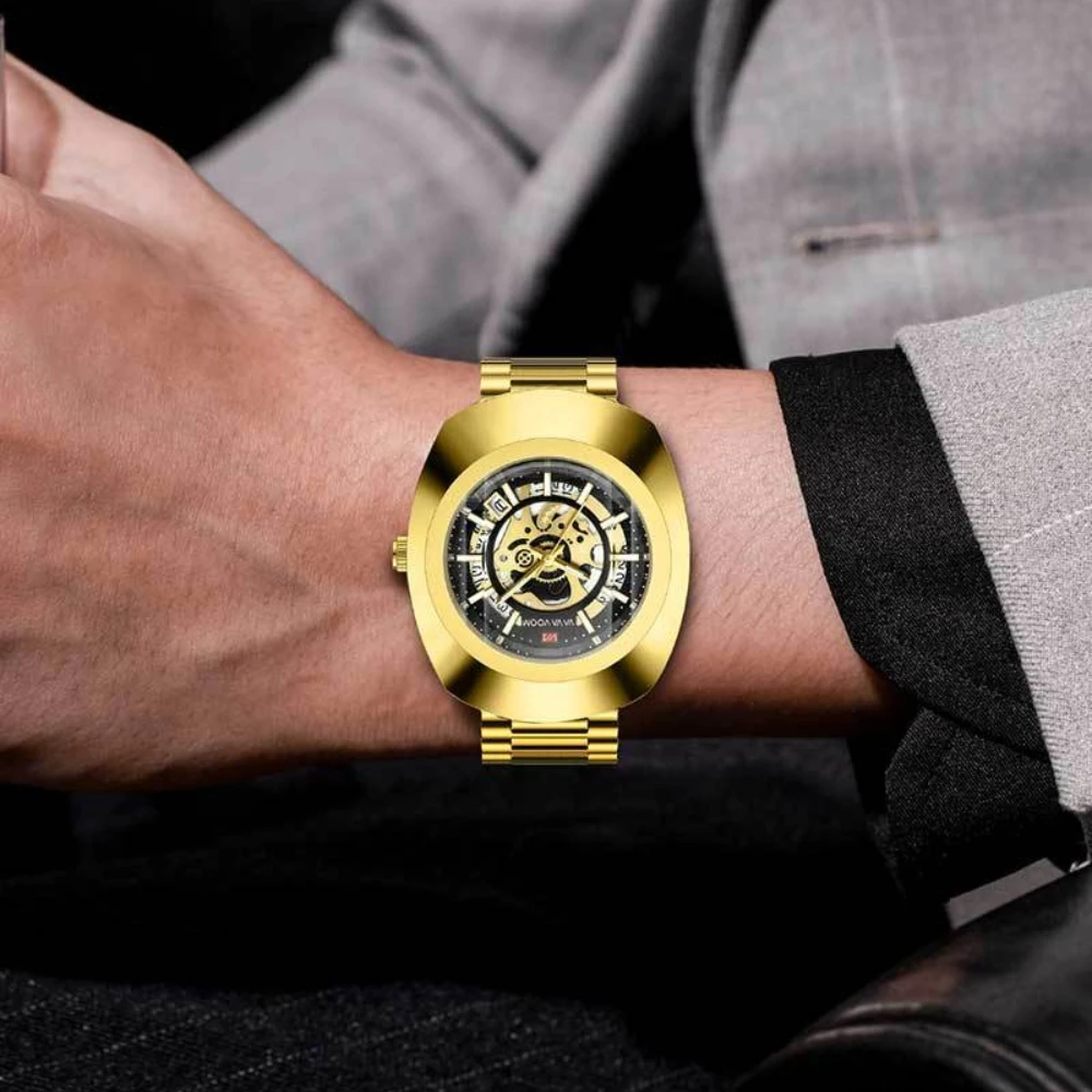 VA VA VOOM 2514 Fashion Luxury Watch Steel Strip Hollow Calendar Waterproof Luminous Quartz Watch Watches for Men Reloj Hombre