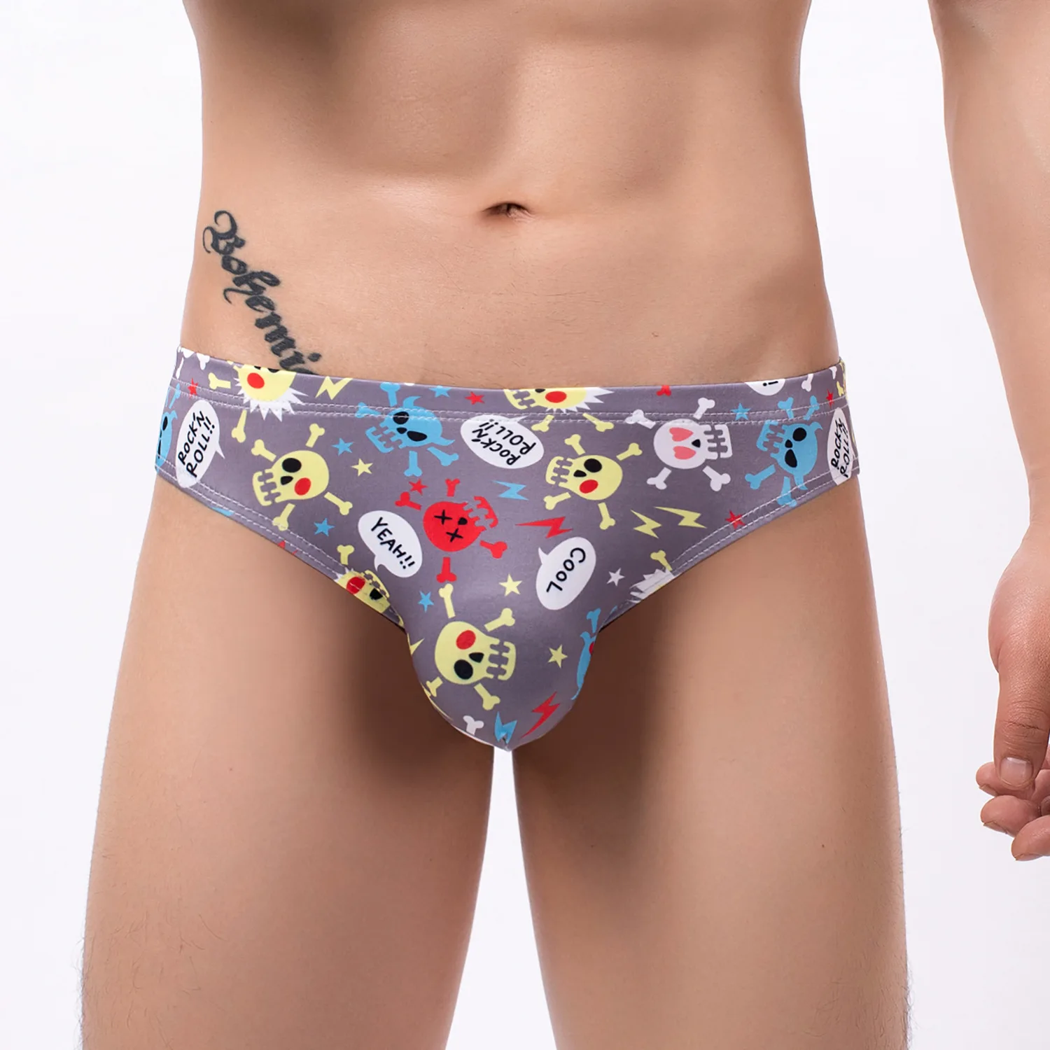 Men's Underwear Sexy Skull Briefs Underpants String Thong Bottoms Low-Waist Printing Jockstrap Sexy Breathable Comfort Bikini