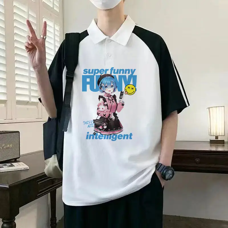 

Re:Zero Starting Life In Another World Merchandise Turn-Down Collar T-Shirt Trendy Rem Ram Anime Polo Shirt For Men And Women