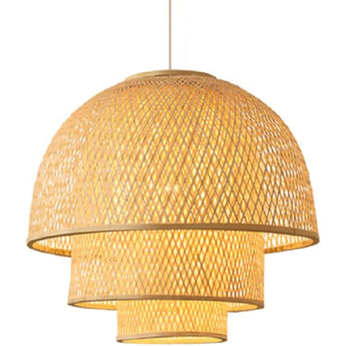 

45/60cm Chandelier Chandelier Hanging Light Curved Bamboo Ring Shade Flush Mount Ceiling Light Rustic Woven Suspension Light